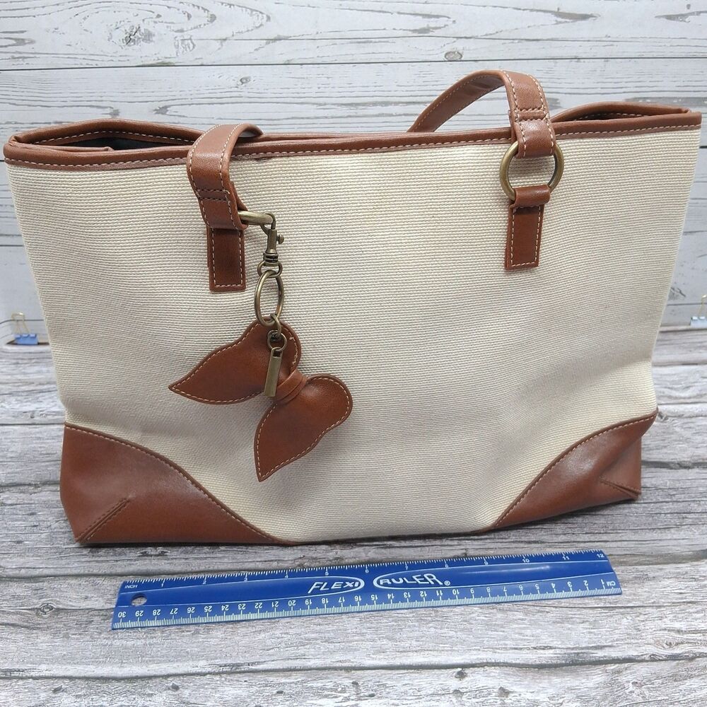 VTG Coldwater Creek Handbag Y2K Purse Tan W/Brown Faux Leather Trim & Coin Purse - Picture 15 of 16